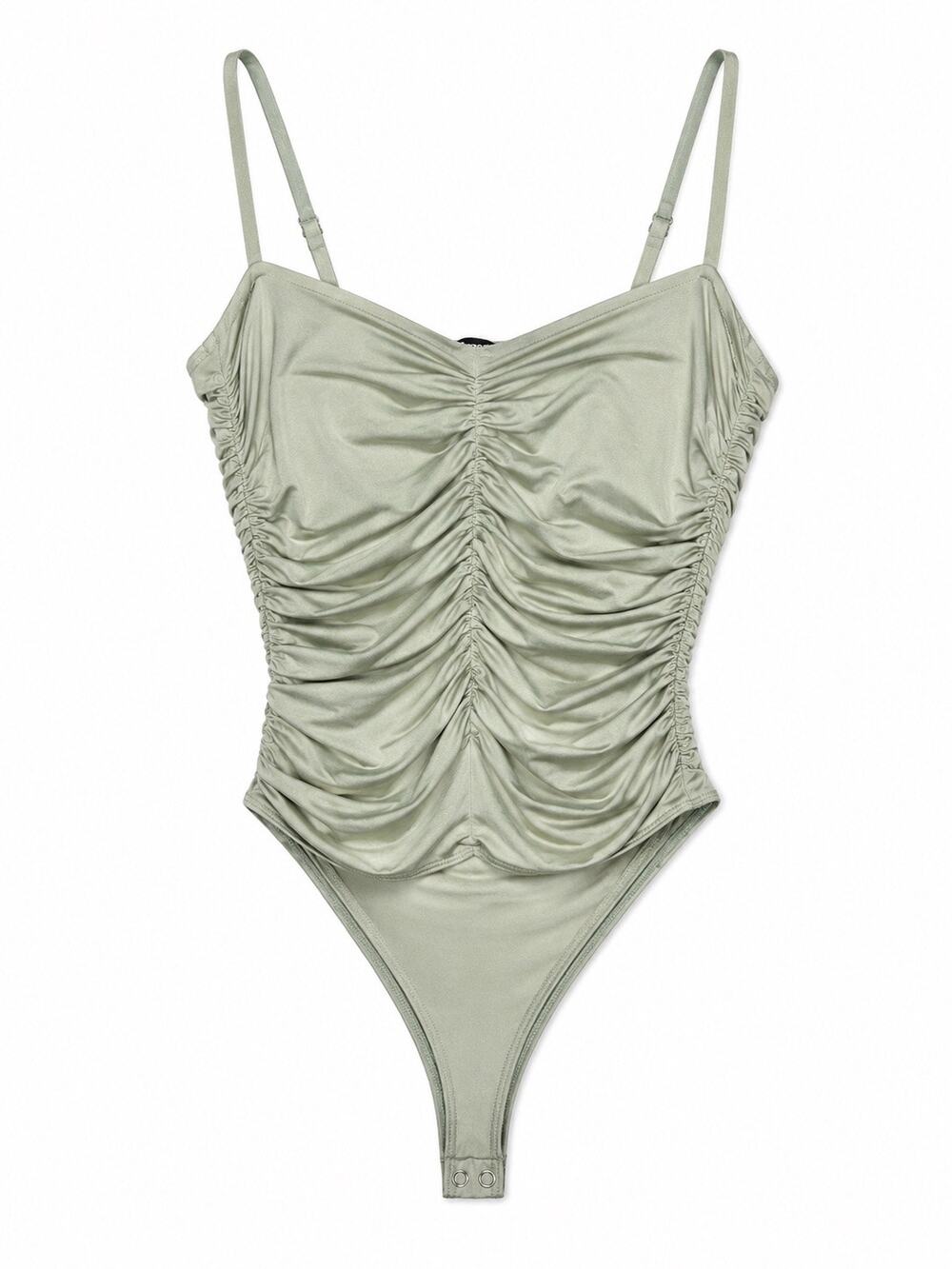 Express Body Contour Sage Green Ruched Bodysuit | Size Small | Adjustable Straps